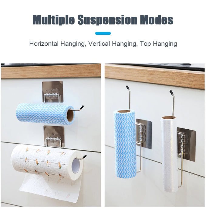 Drill-Free Stainless Steel Wall-Mounted Paper Towel & Toilet Roll Holder