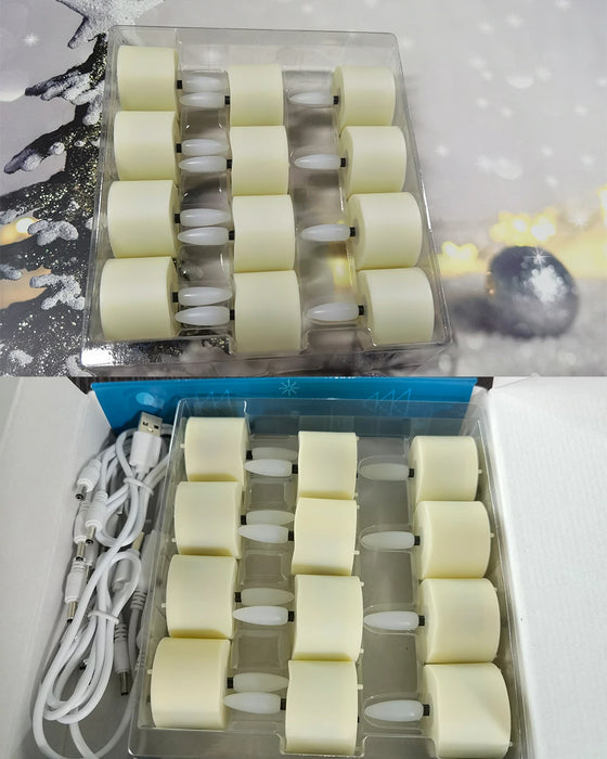 12-Pack Rechargeable LED Tea Lights — USB Charge, Remote & Timer, Warm White