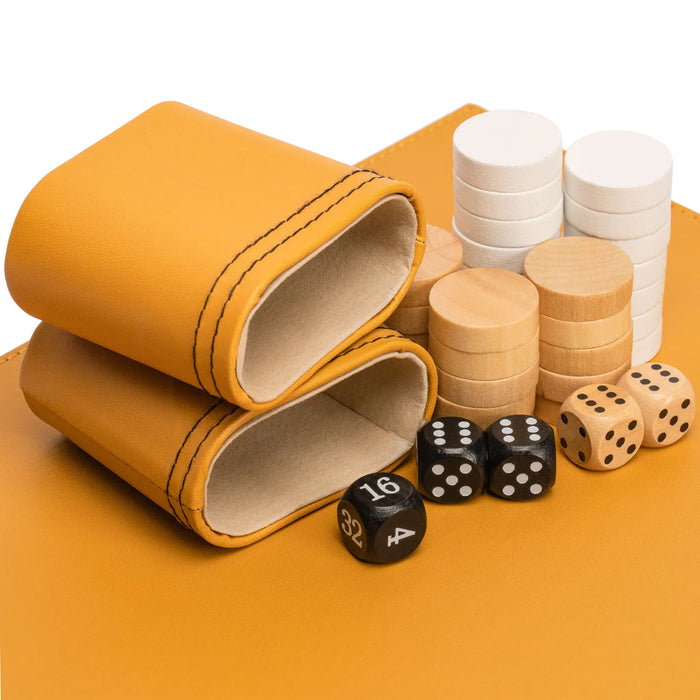 Travel Chess & Backgammon Set with Acrylic Pieces in Leather Case, 25 x 19 x 6 cm