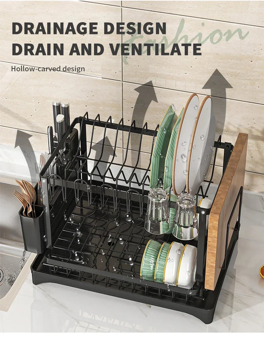 Stainless Steel 2-Tier Dish Rack — Fast-Drying & Stain-Free, Heavy-Duty Carbon Steel Frame