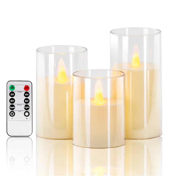 Set of 3 LED Flameless Candles with Remote Control — Flickering Décor Lights for Weddings & Parties