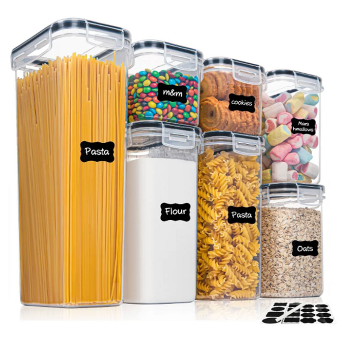 7-piece BPA-Free Plastic Food Storage Containers with 10 Labels & Pen