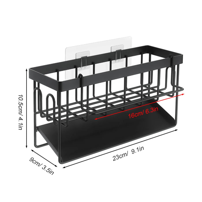 Kitchen Sink Organiser — Sponge Holder with Dishcloth Hanger and Adhesive Sticker