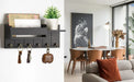 Rustic Wooden Wall Key Holder with Shelf — 6 Hooks & Mail Organiser