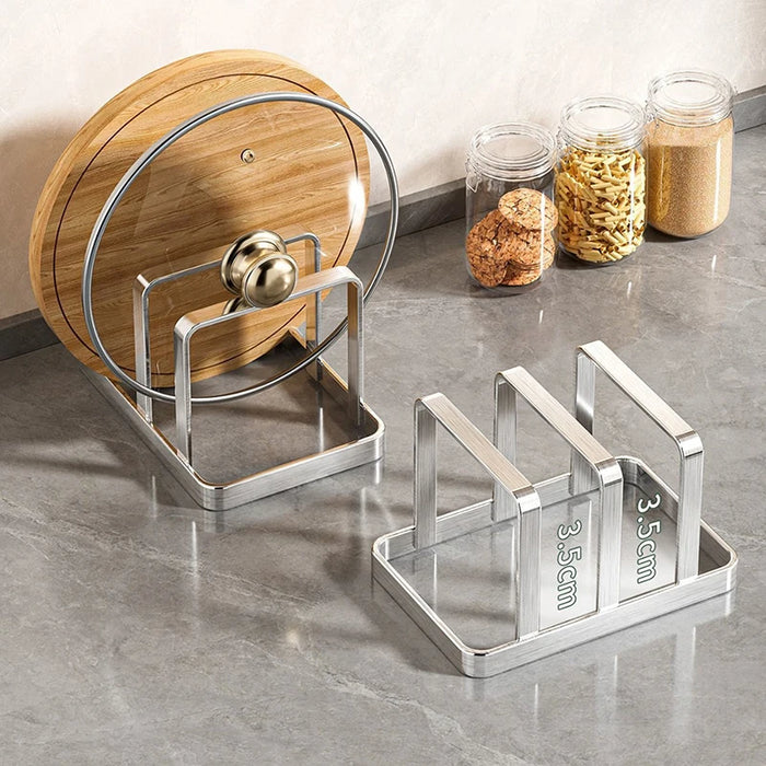 Stainless Steel Cutting Board & Pot Lid Organiser — Space-Saving Countertop Rack