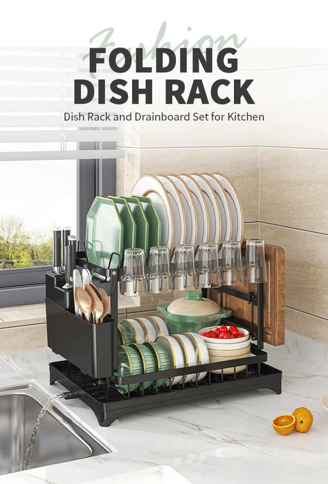 Stainless Steel 2-Tier Dish Rack — Fast-Drying & Stain-Free, Heavy-Duty Carbon Steel Frame