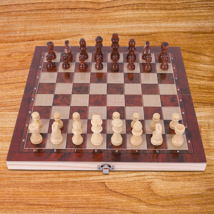 3-in-1 Wooden Chess, Checkers & Backgammon Set — Foldable 29 x 29cm Board