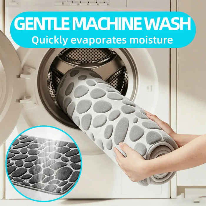 Three‑Piece Stone‑Pattern Microfibre Bathroom Mat Set — Water‑Absorbent & Non‑Slip