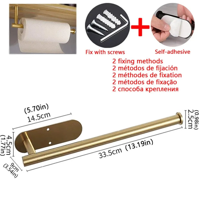 Stainless Steel Paper Towel & Toilet Roll Holder — Adhesive or Screw-Fix