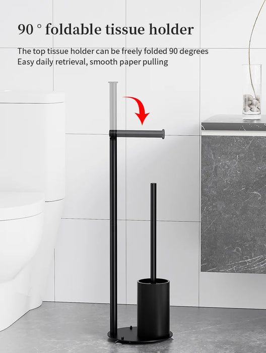 Foldable Floor-Standing Toilet Roll Holder with Reinforced Base, Standalone Dispenser
