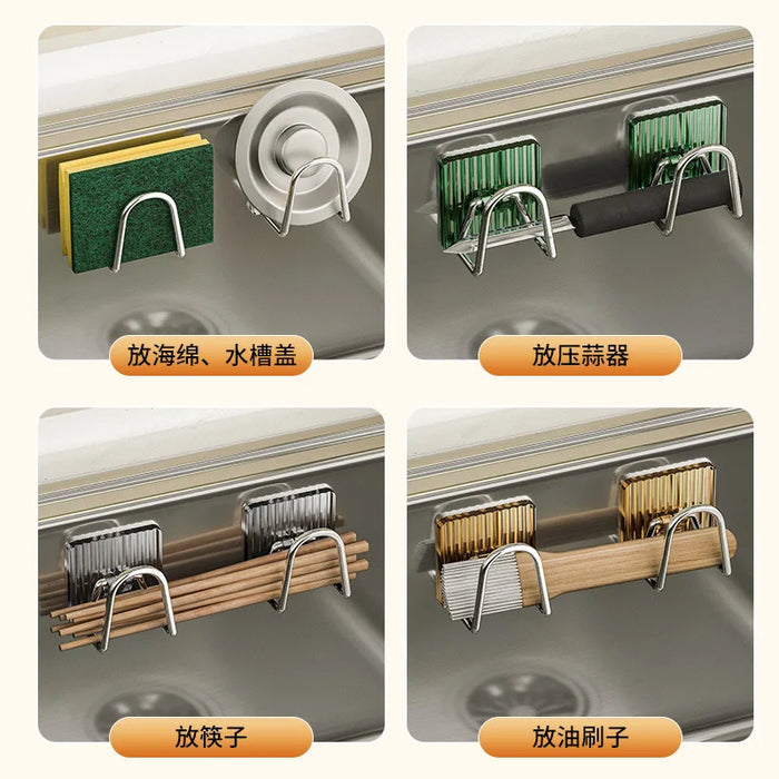 Adhesive 304 Stainless Steel Sink Sponge Holder — Brushed Peel‑and‑Stick Organiser