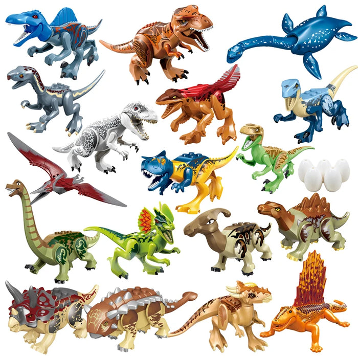 Jurassic Dinosaur Building Blocks - Velociraptor, Triceratops, Indominus & T‑Rex Models