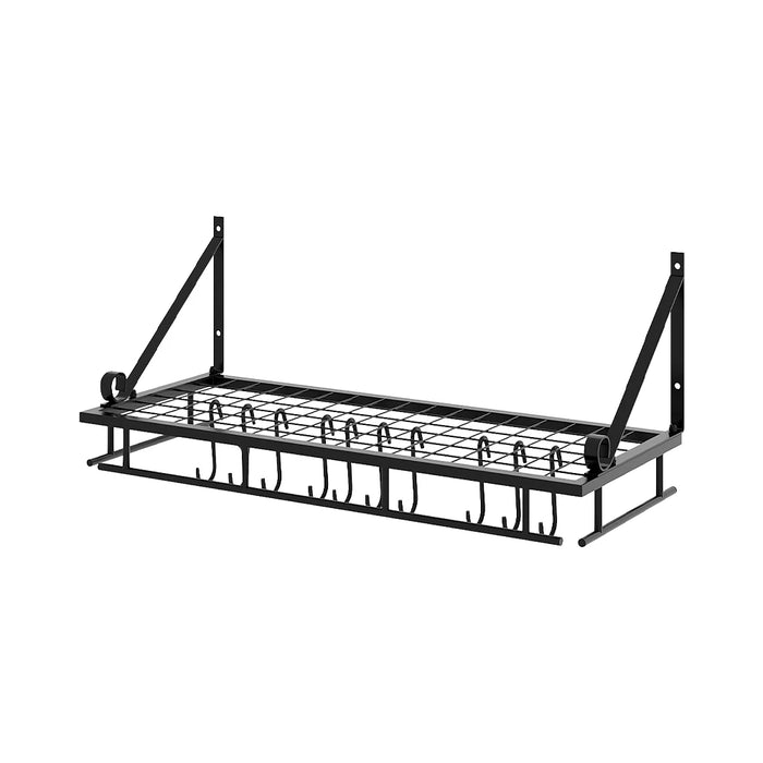 60cm Wall-Mounted Kitchen Organiser Rack with 10 Hooks – Black
