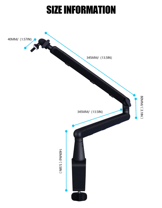Heavy-Duty Microphone Desk Arm Stand Kit — Adjustable Boom, Pop Filter & Windscreen (Black)