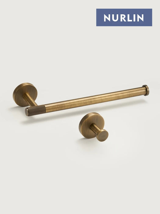 Brass Knurled Antique Bronze Bathroom Hardware – Towel Rack, Toilet Roll Holder & Hook