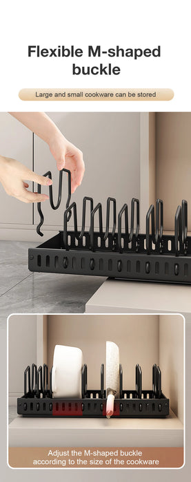 Under-Cabinet Pull-Out Pots & Pans Organiser — Sliding Tray with 8 Adjustable Dividers