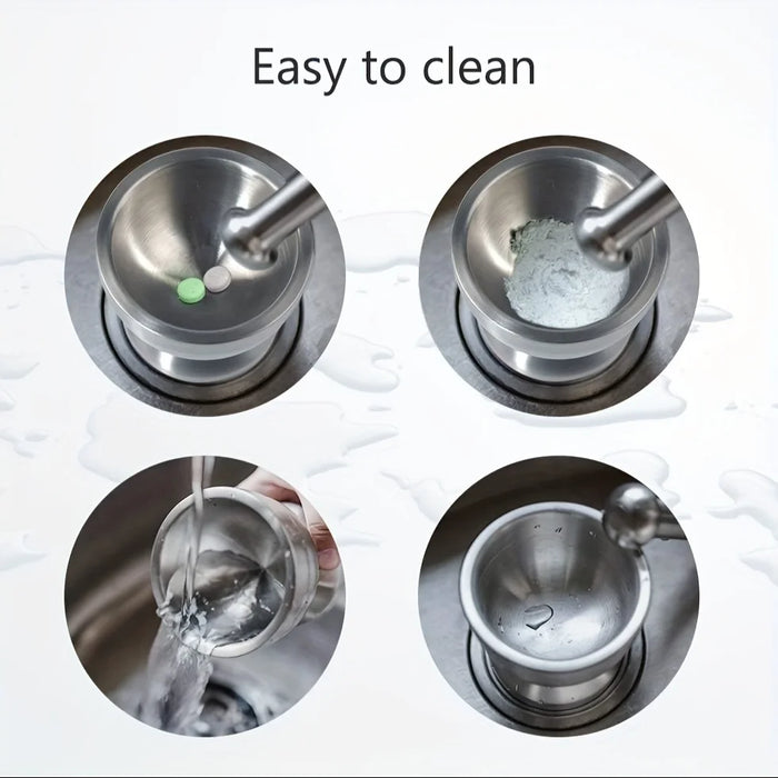 18/8 (304) Stainless Steel Mortar & Pestle Set with Non-Slip Base - Silver