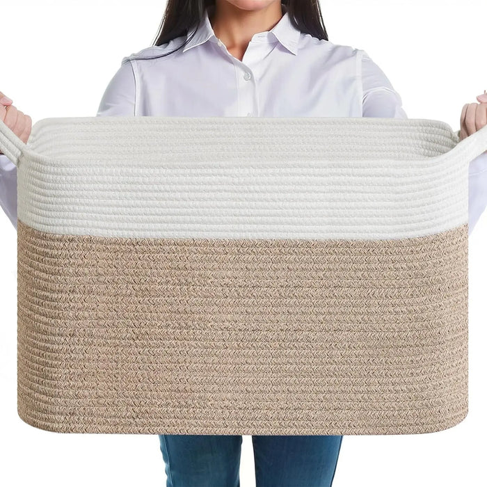 Large Cotton Rope Storage Basket – Foldable Laundry & Blanket Bin (55×38×30cm)