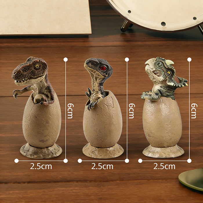 3PCS Hatching Dinosaur Eggs – T‑Rex, Triceratops & Raptor PVC Model Set