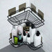 No‑Drill Black Metal Corner Bathroom Shelf — Wall‑Mounted Toilet Storage Rack