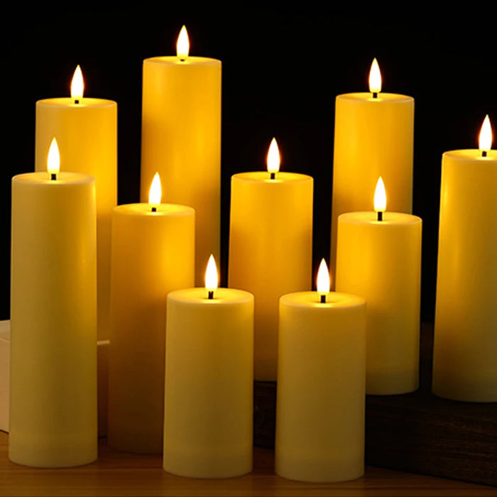 Outdoor Flameless LED Pillar Candles with Remote & Timer — Yellow Flicker, Battery-Operated (3/4pc)