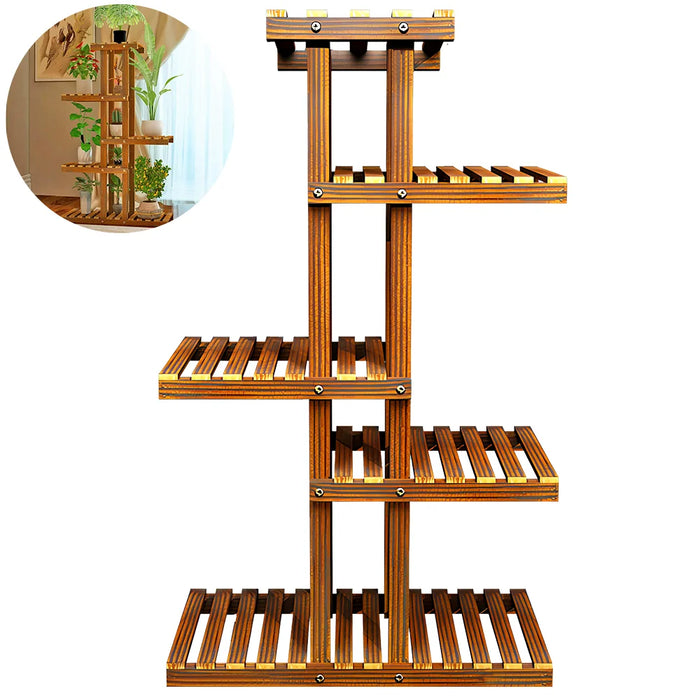 5-Tier Wooden Plant Stand — 36in (92×56×25cm), Holds 6 Pots