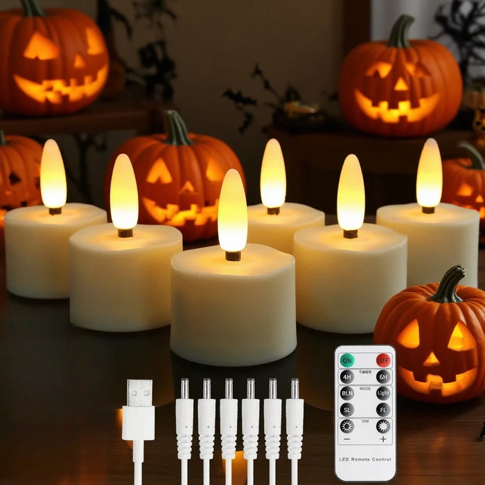 Rechargeable Flameless LED Tea Lights with Remote & Timer — 3D Flicker, 2700K