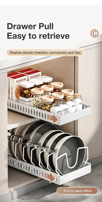 Under-Cabinet Pull-Out Pots & Pans Organiser — Sliding Tray with 8 Adjustable Dividers