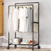 Double‑Rod Mobile Clothes Rack with Wheels — Black Metal
