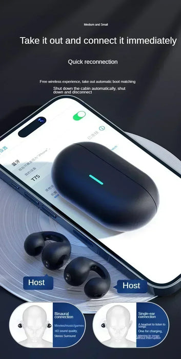 TWS Bluetooth 5.3 Clip-On Air-Conduction Earphones — ENC Calls & Gaming Mode