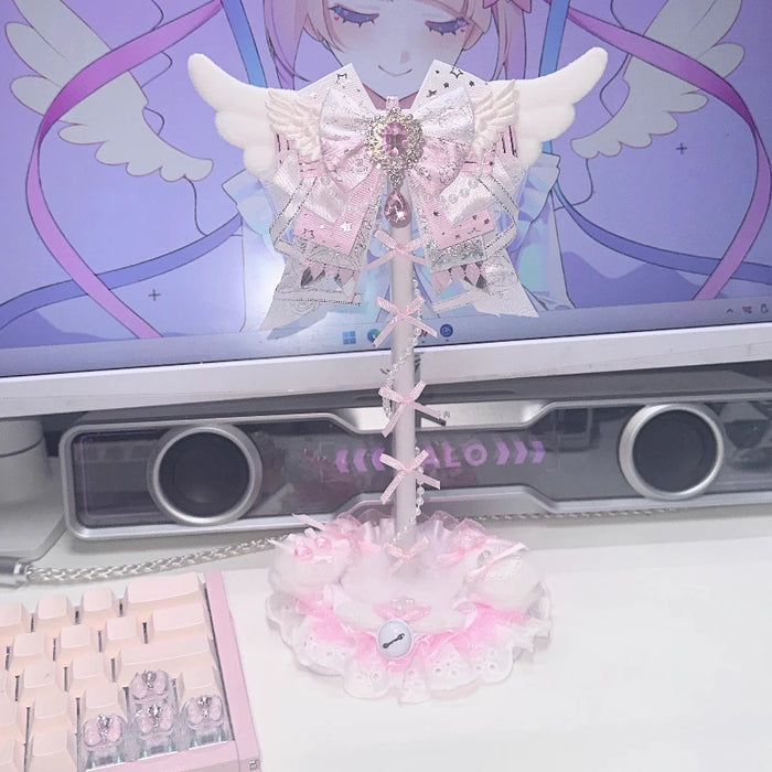 Pink Lace Angel Wings Headphone Stand — Kawaii Gaming Headset Holder