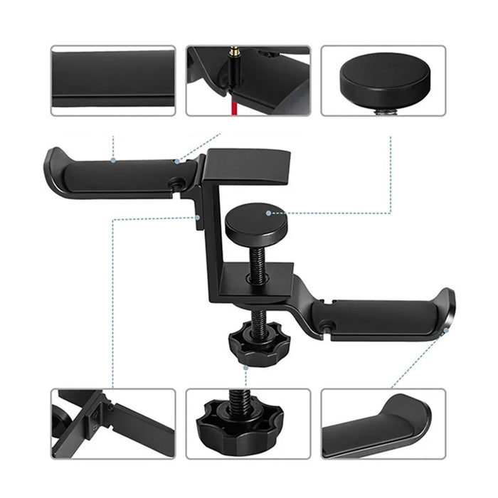 PC Gaming Aluminium Dual Headset Stand — Under-Desk Clamp with Adjustable Rotating Arm