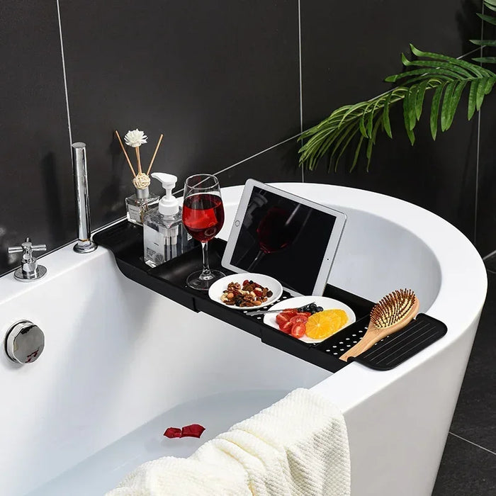 Retractable Bathtub Storage Rack — Expandable Bath Tray & Towel Shelf