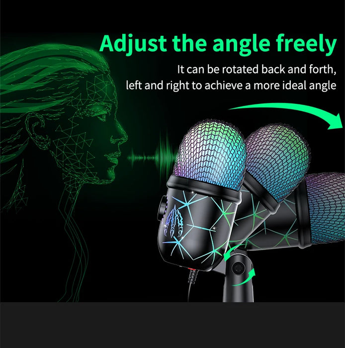 USB Gaming Condenser Microphone with Headphone Jack, LED & Noise Reduction