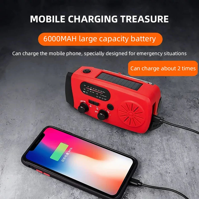 Hand-cranked Solar Power Generator Radio Flashlight — FM AM WB NOAA Power Bank