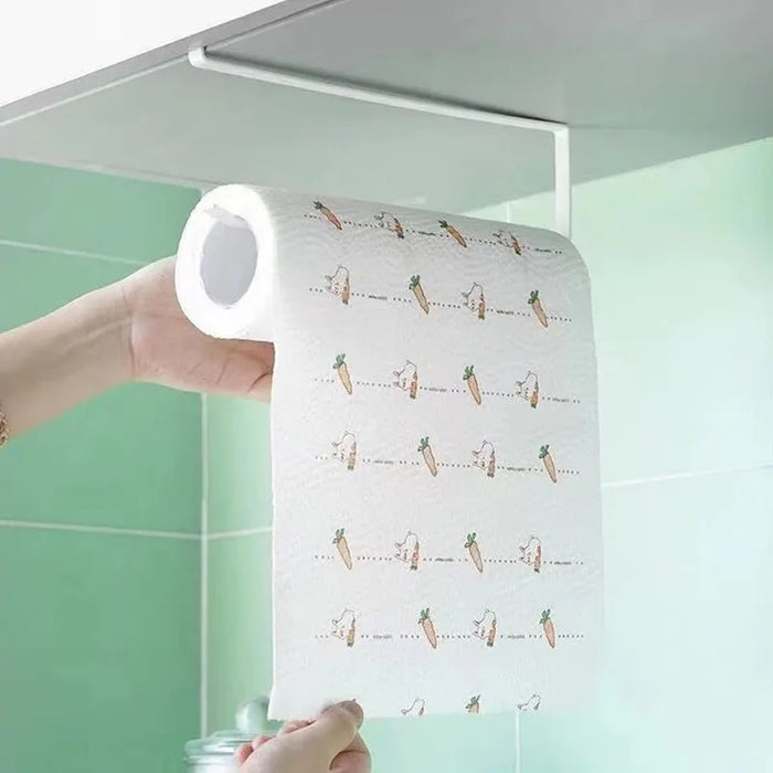 Paper Roll Holder — No-Drill Under-Cabinet Towel & Cling Film Rack (White/Black)
