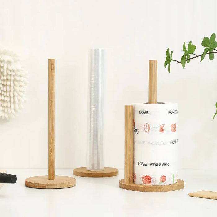 Bamboo Paper Towel Holder – Vertical Anti-Skid Tissue Stand for Kitchen & Home