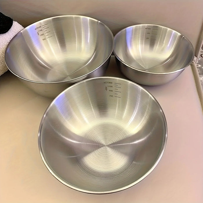 3-Piece Stainless Steel Mixing Bowl Set with Measurement Marks – Thick & Rust-Resistant