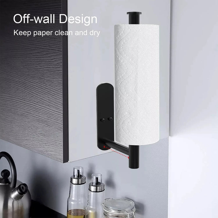 Stainless Steel Paper Towel & Toilet Roll Holder — Adhesive or Screw-Fix