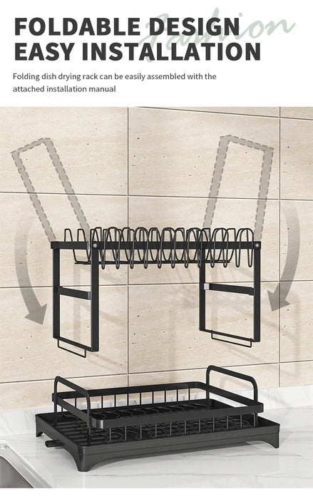 Stainless Steel 2-Tier Dish Rack — Fast-Drying & Stain-Free, Heavy-Duty Carbon Steel Frame