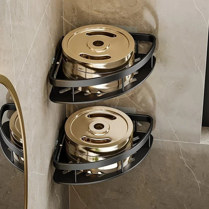 Tension-Mounted Stainless Steel Corner Shower Caddy — Single Tier
