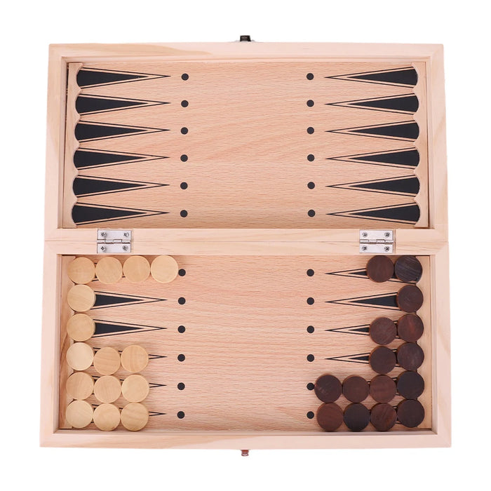 29 x 29 cm Foldable 3‑in‑1 Wooden Chess Set — Chess, Checkers & Backgammon, Non‑toxic