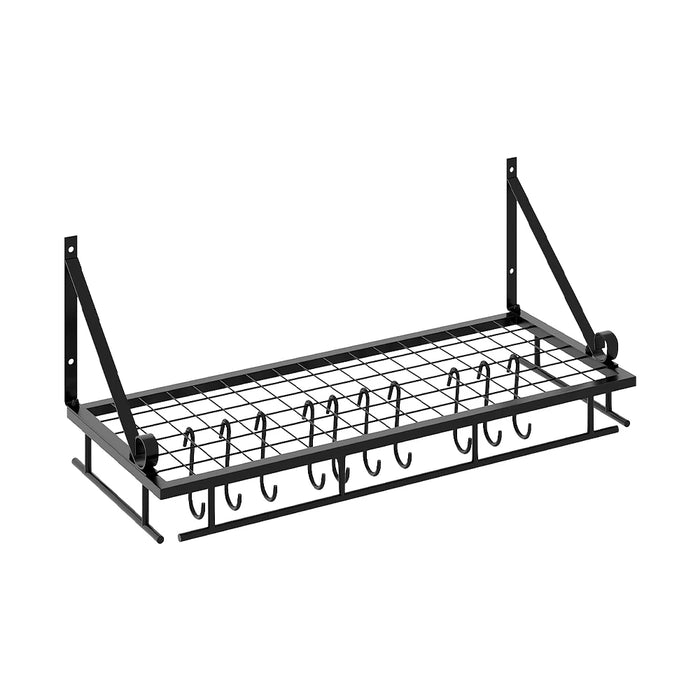 60cm Wall-Mounted Kitchen Organiser Rack with 10 Hooks – Black