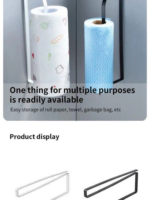 Paper Roll Holder — No-Drill Under-Cabinet Towel & Cling Film Rack (White/Black)