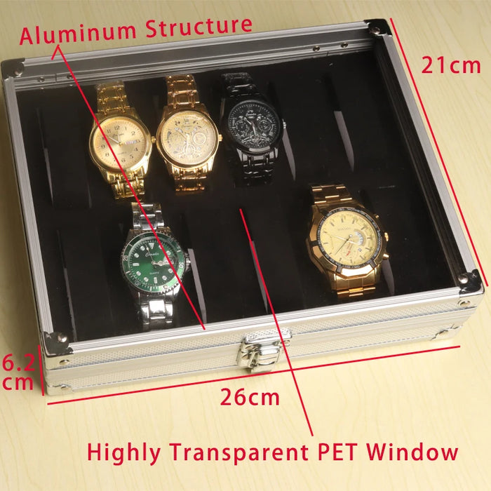 Aluminium-Frame Watch Storage Box — 6 / 12 / 24 Slot Display Case