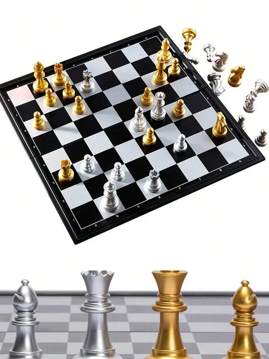 Magnetic Folding Chess Set — Gold & Silver Pieces, Portable Travel Board (7.5 in & 9.8 in)