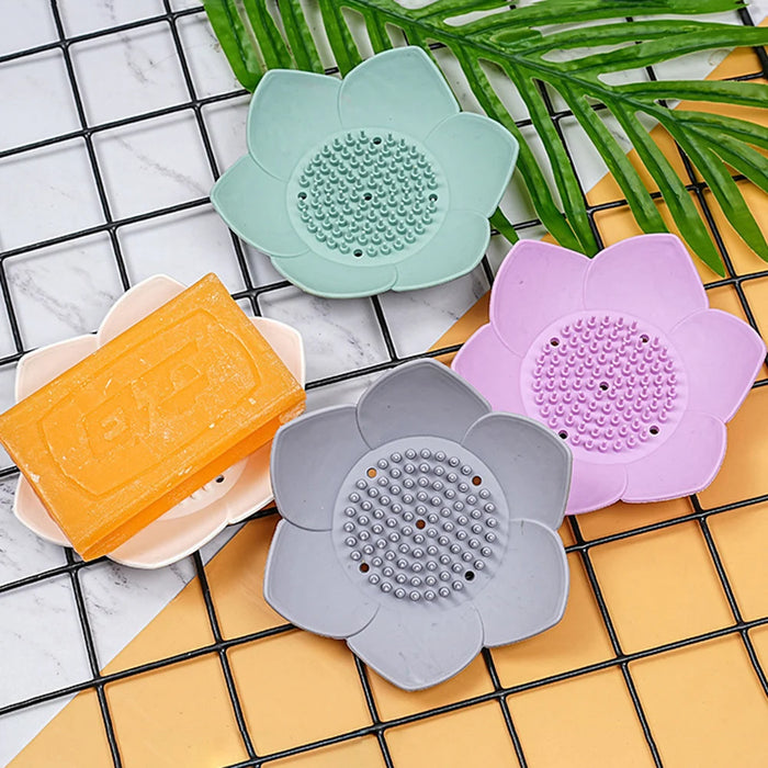 Silicone Lotus Soap Dish with Drain — Single Bathroom Soap Holder
