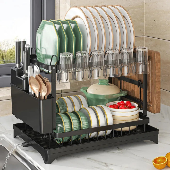 Stainless Steel 2-Tier Dish Rack — Fast-Drying & Stain-Free, Heavy-Duty Carbon Steel Frame