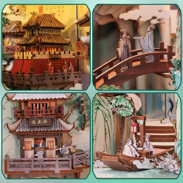 Antiquity Book Nook Dollhouse Kit – Su Dongpo's Life with Touch Light & Dust Cover