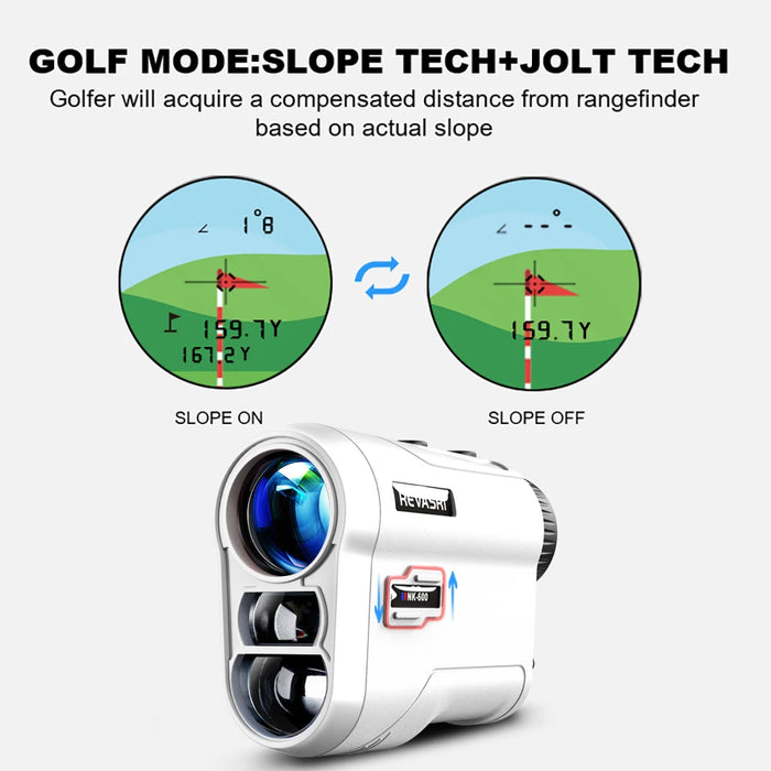 REVASRI Laser Rangefinder — 6x Magnification, Flag‑Lock & Slope, USB‑C Rechargeable (600m / 1000m models)
